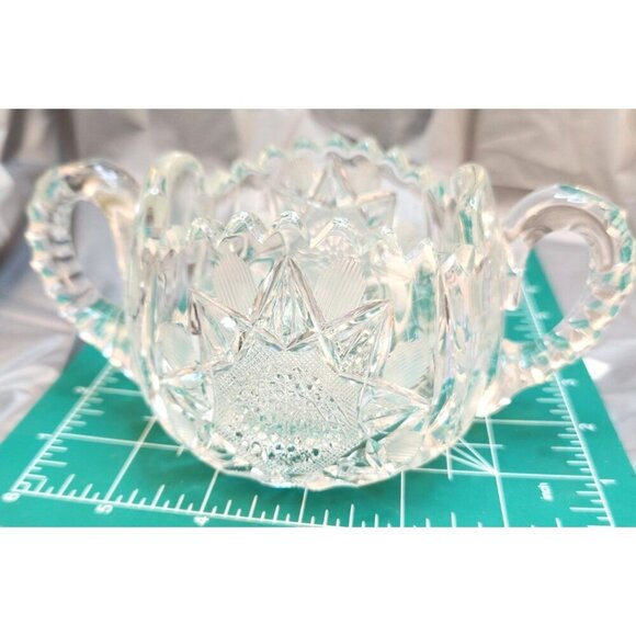 Vintage Lead Crystal Glass Sugar Bowl With Dual Handles Elegant Diamond Point Su - Picture 2 of 6